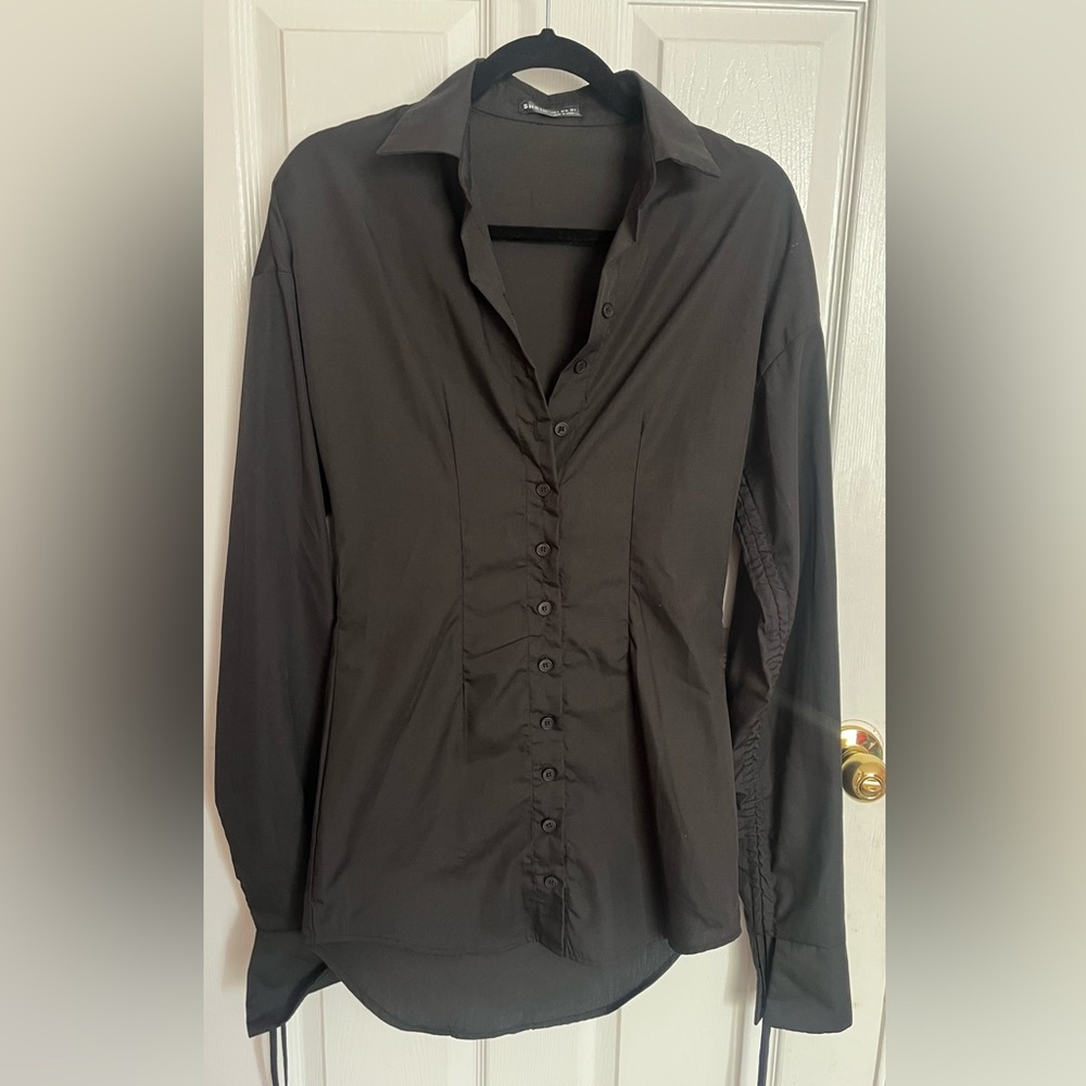 SHEIN Black Ruched Long Sleeve Dress